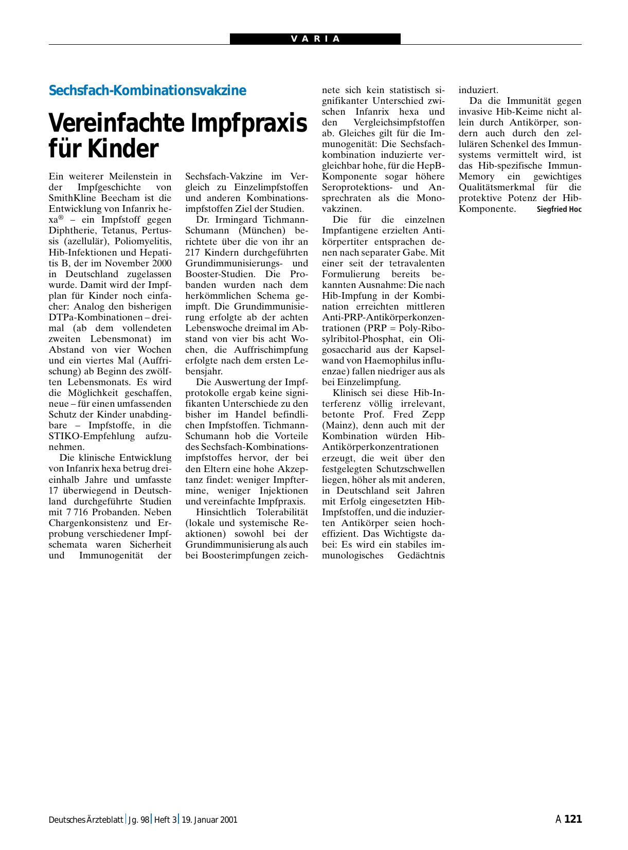 Vorschauseite 1: Sechsfach-Kombinationsvakzine: Vereinfachte Impfpraxis für Kinder