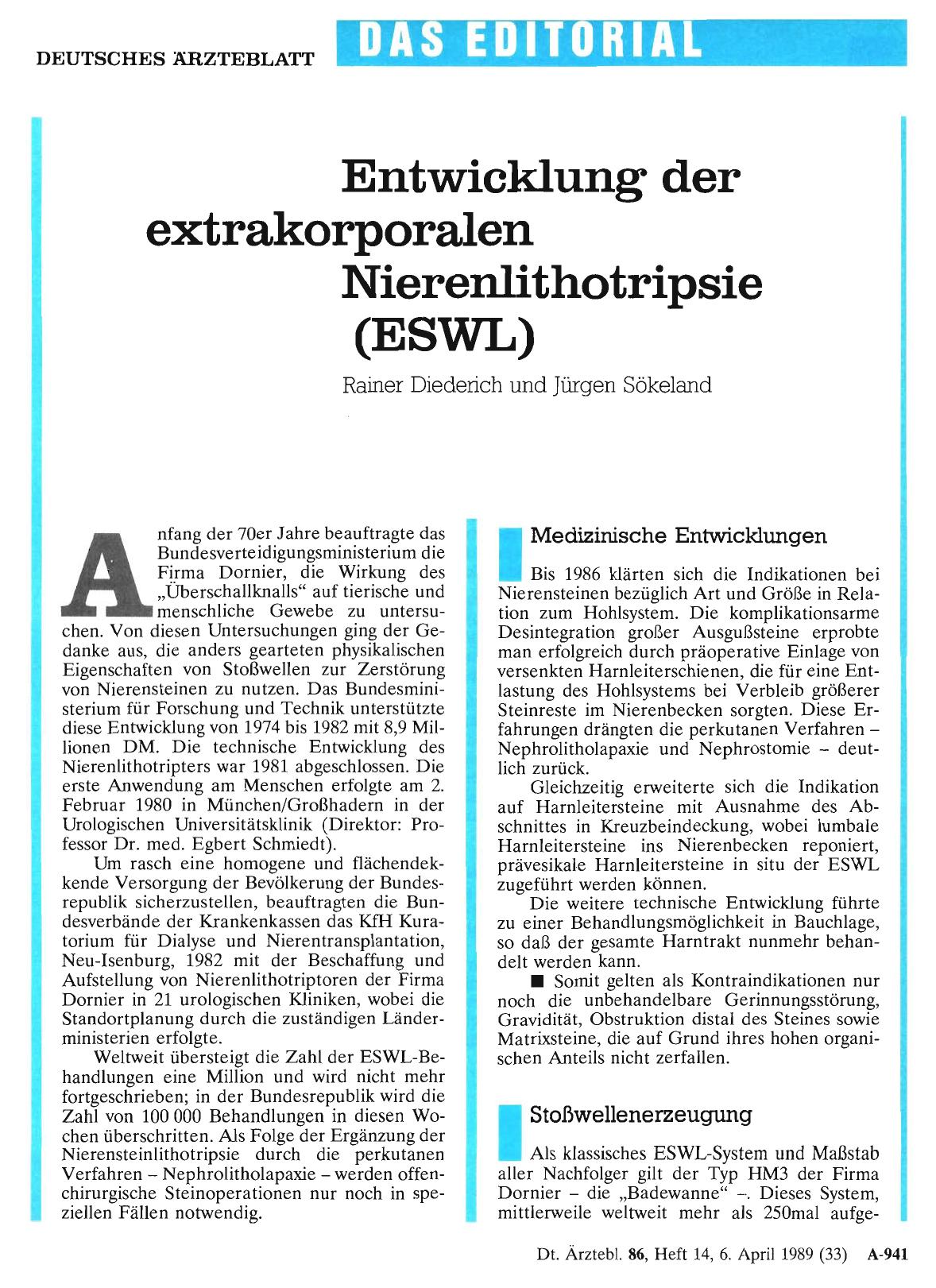 Vorschauseite 1: Entwicklung der extrakorporalen Nierenlithotripsie (ESWL)