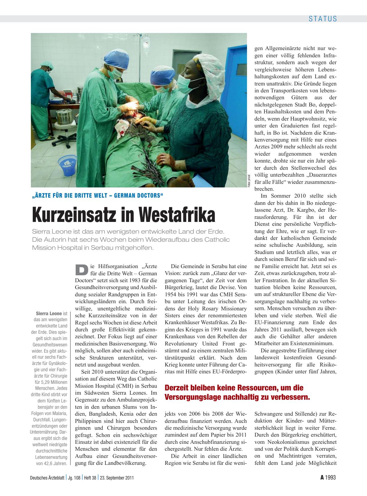 Vorschauseite 1: „Ärzte für die Dritte Welt – German Doctors“: Kurzeinsatz in Westafrika