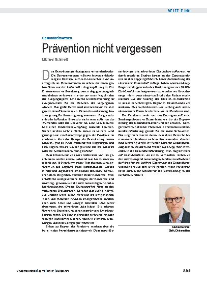 Vorschauseite 1: Gesundheitswesen: Prävention nicht vergessen