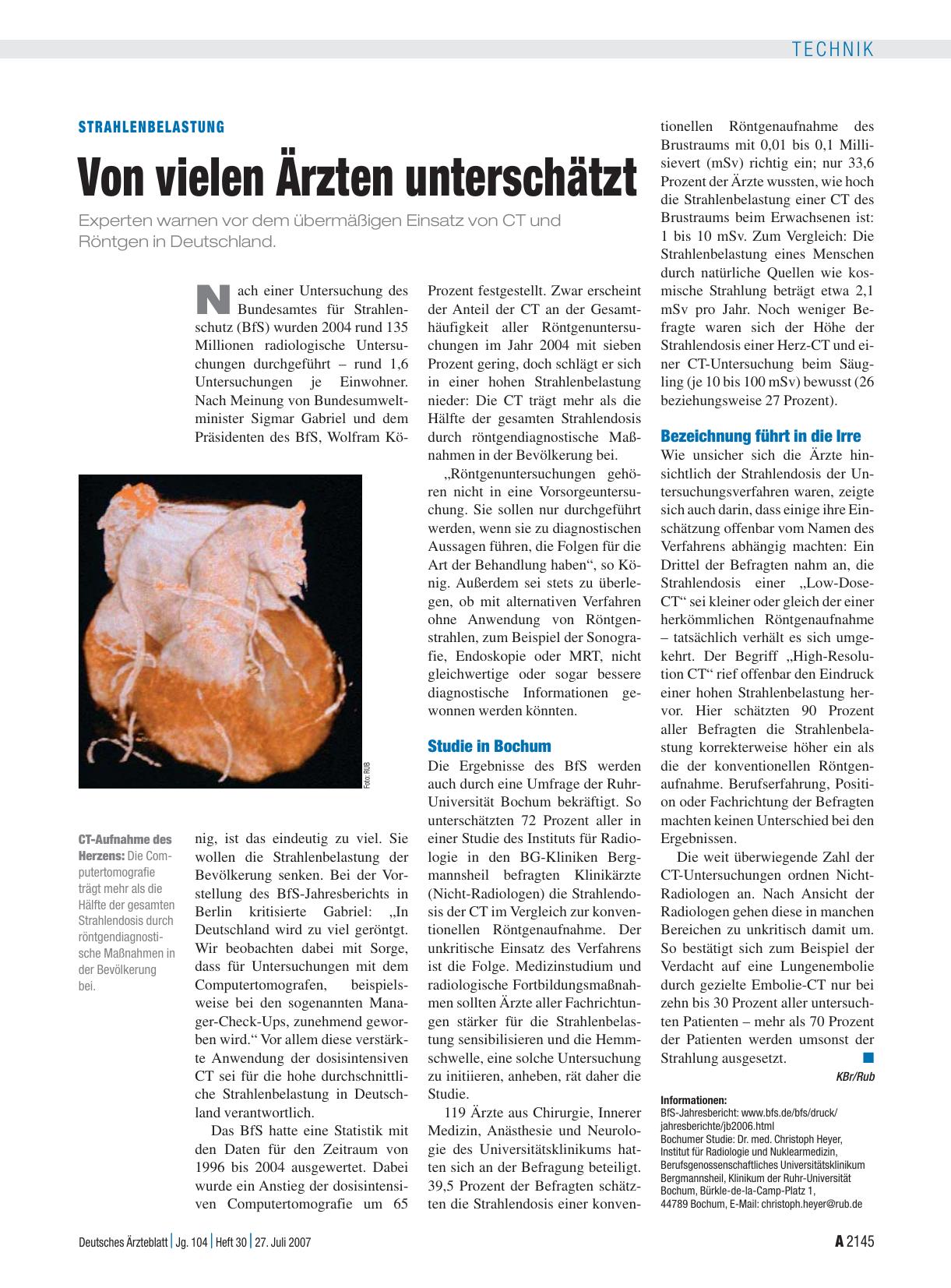 Vorschauseite 1: Strahlenbelastung: Von vielen Ärzten unterschätzt