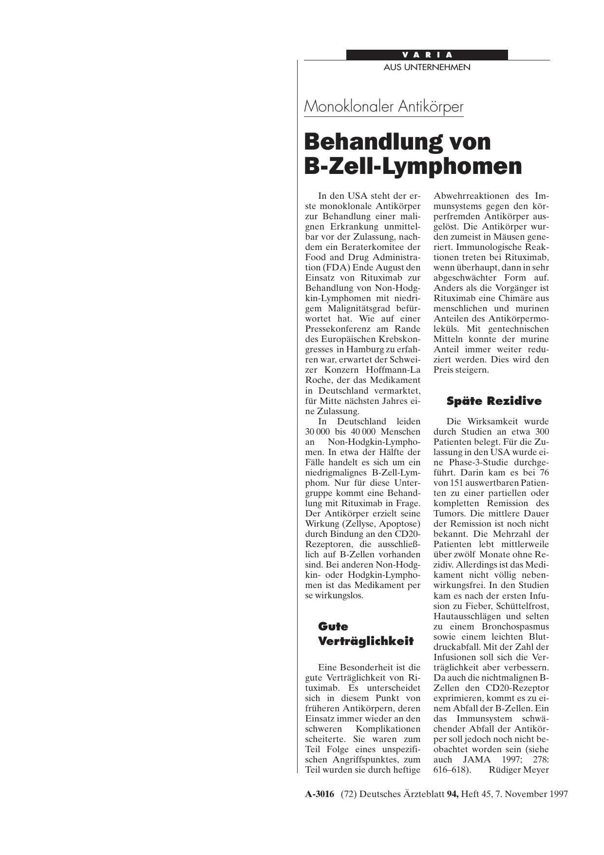 Vorschauseite 1: Monoklonaler Antikörper: Behandlung von B-Zell-Lymphomen