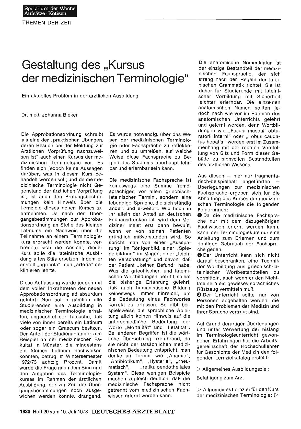 Vorschauseite 1: Gestaltung des „Kursus der medizinischen Terminologie"