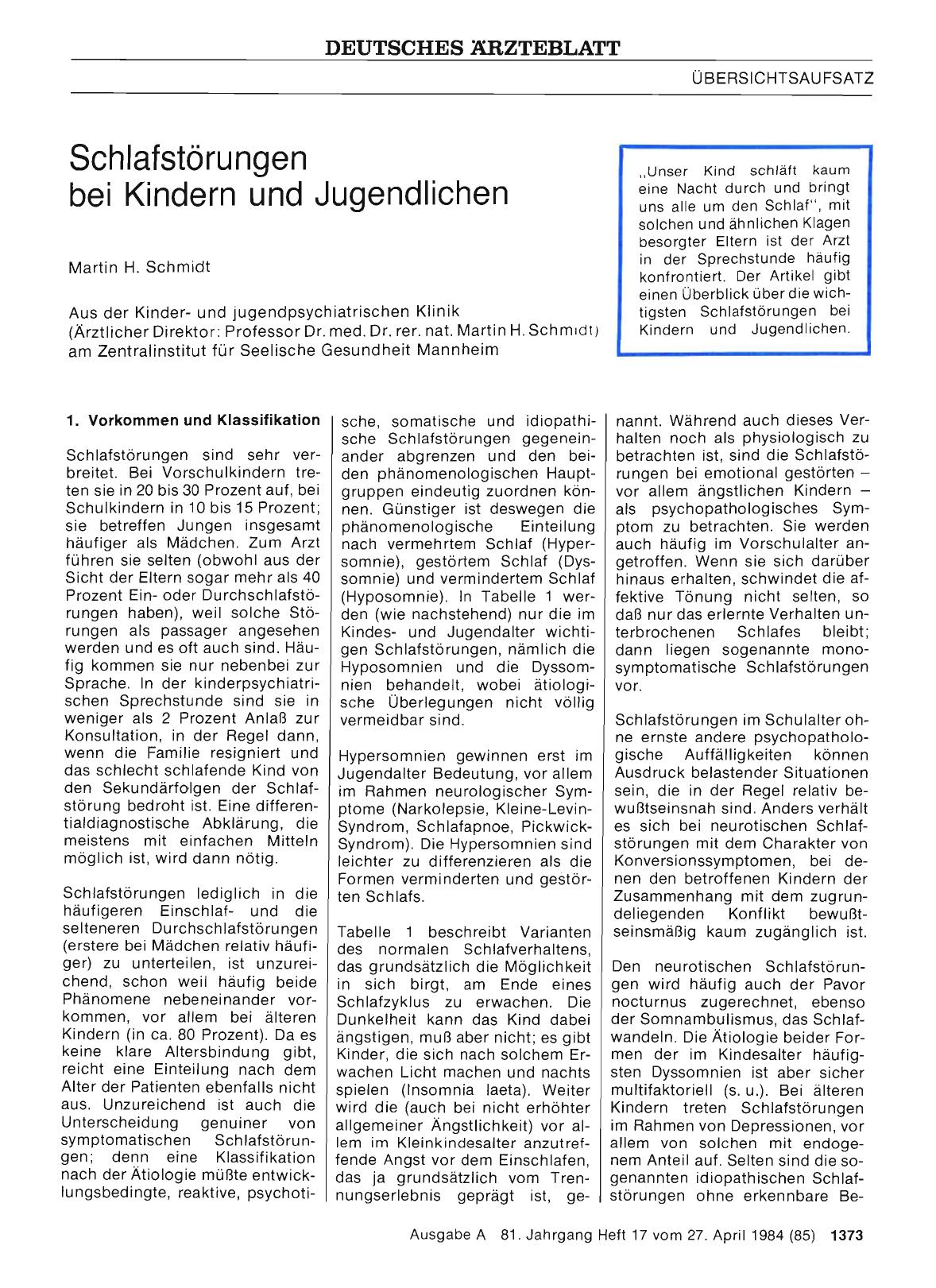 Vorschauseite 1: Schlafstörungen bei Kindern und Jugendlichen