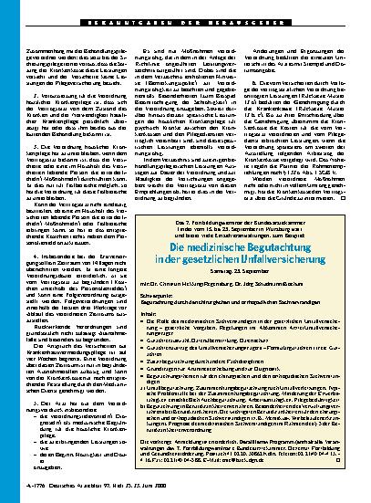 Vorschauseite 1: Die medizinische Begutachtung in der gesetzlichen Unfallversicherung Samstag, 23. September
