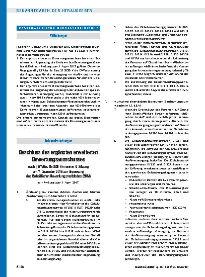 Vorschauseite 1: Beschluss des ergänzten erweiterten Bewertungsausschusses nach § 87 Abs. 5a SGB V in seiner 4. Sitzung am 7. Dezember 2016
