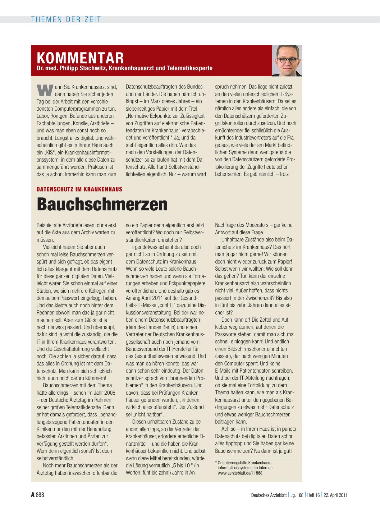 Vorschauseite 1: Datenschutz im Krankenhaus: Bauchschmerzen