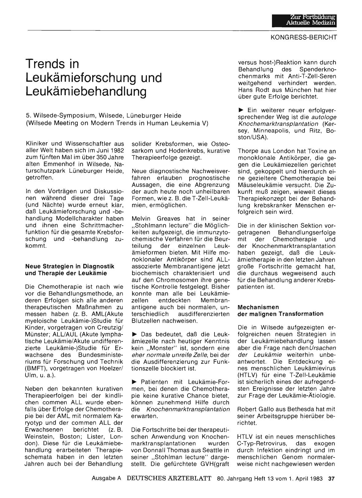 Vorschauseite 1: Trends in Leukämieforschung und Leukämiebehandlung