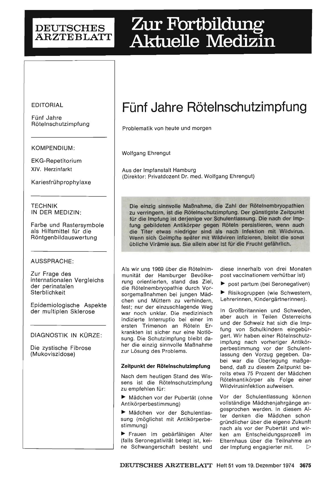 Vorschauseite 1: Fünf Jahre Rötelnschutzimpfung: Problematik von heute und morgen