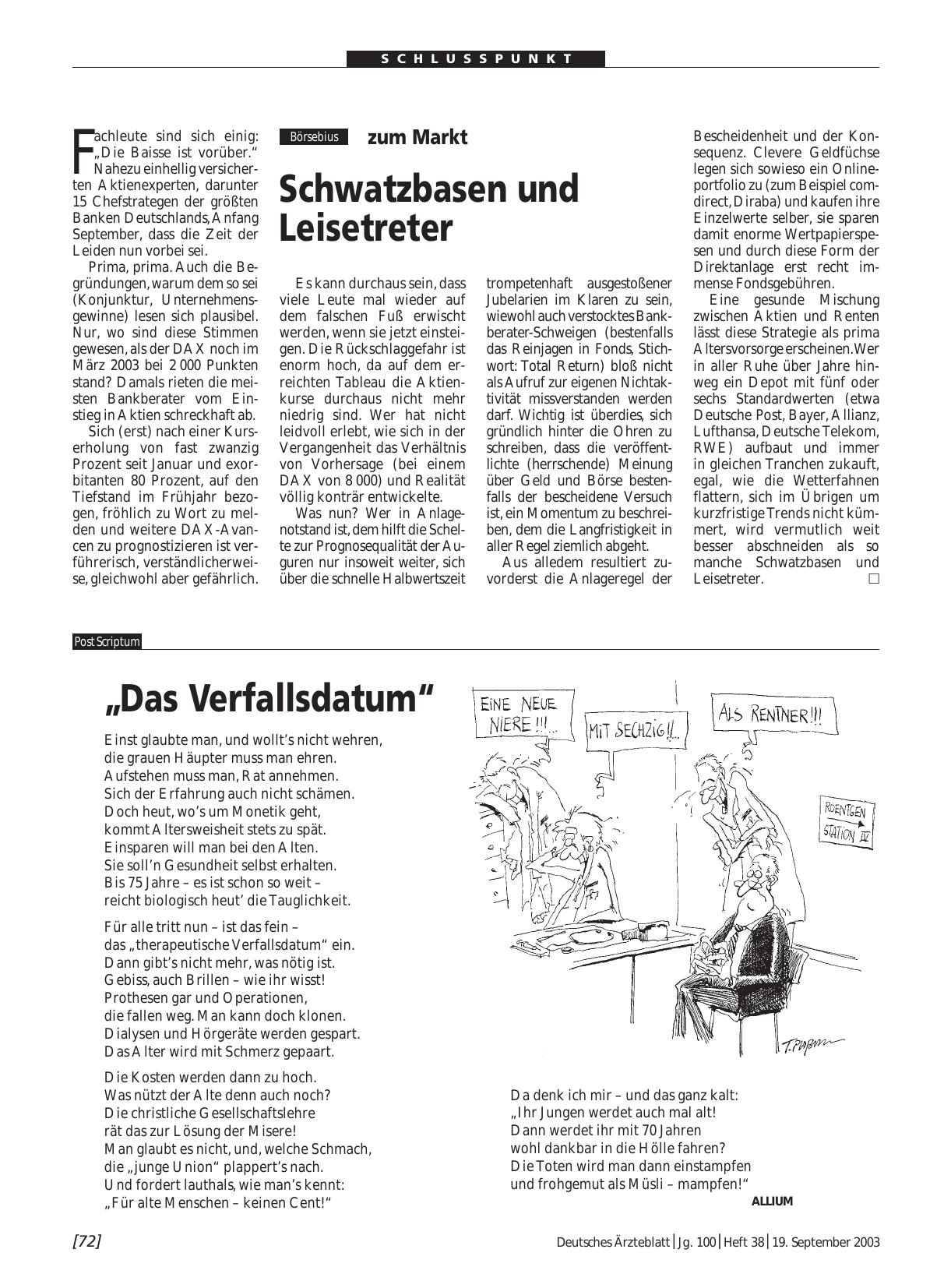Vorschauseite 1: zum Markt: Schwatzbasen und Leisetreter