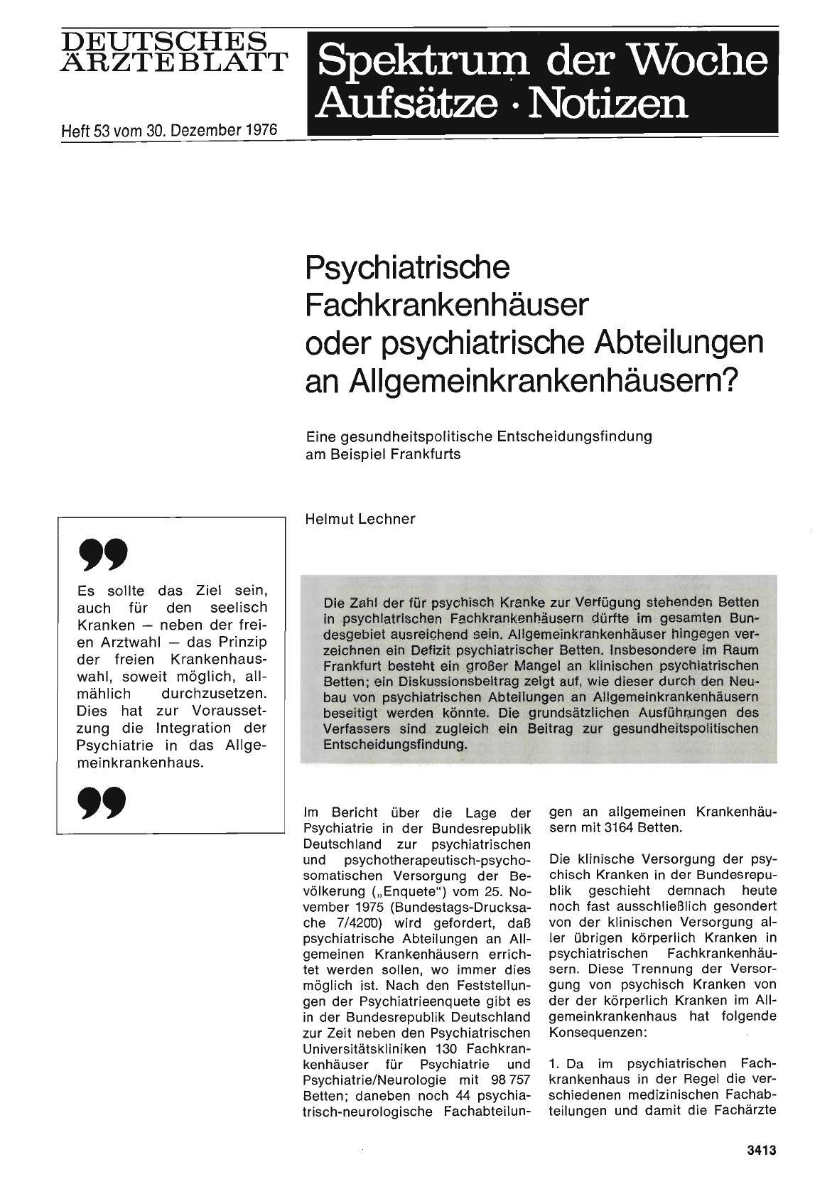 Vorschauseite 1: Psychiatrische Fachkrankenhäuser oder psychiatrische Abteilungen an Allgemeinkrankenhäusern? : Eine gesundheitspolitische Entscheidungsfindung am Beispiel Frankfur