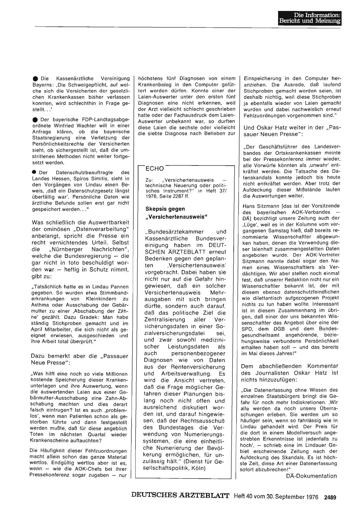 Vorschauseite 1: Skepsis gegen „Versichertenausweis“