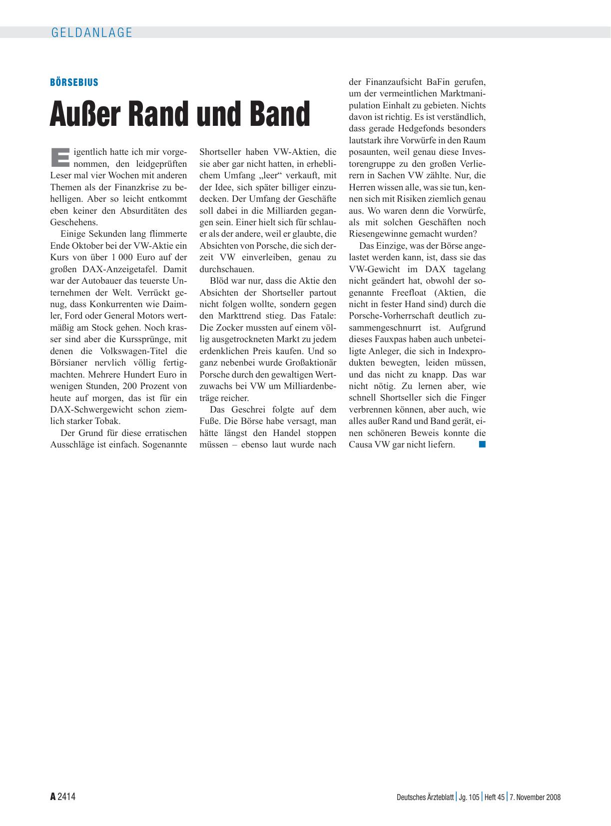Vorschauseite 1: Börsebius: Außer Rand und Band