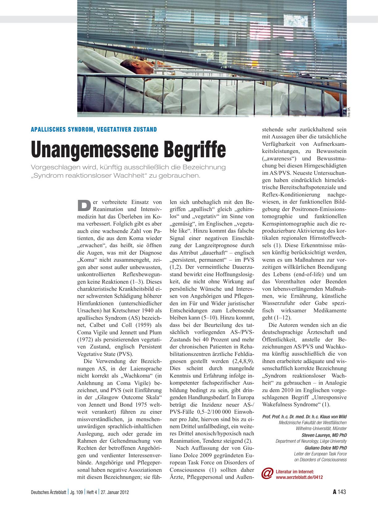 Vorschauseite 1: Apallisches Syndrom, vegetativer Zustand: Unangemessene Begriffe