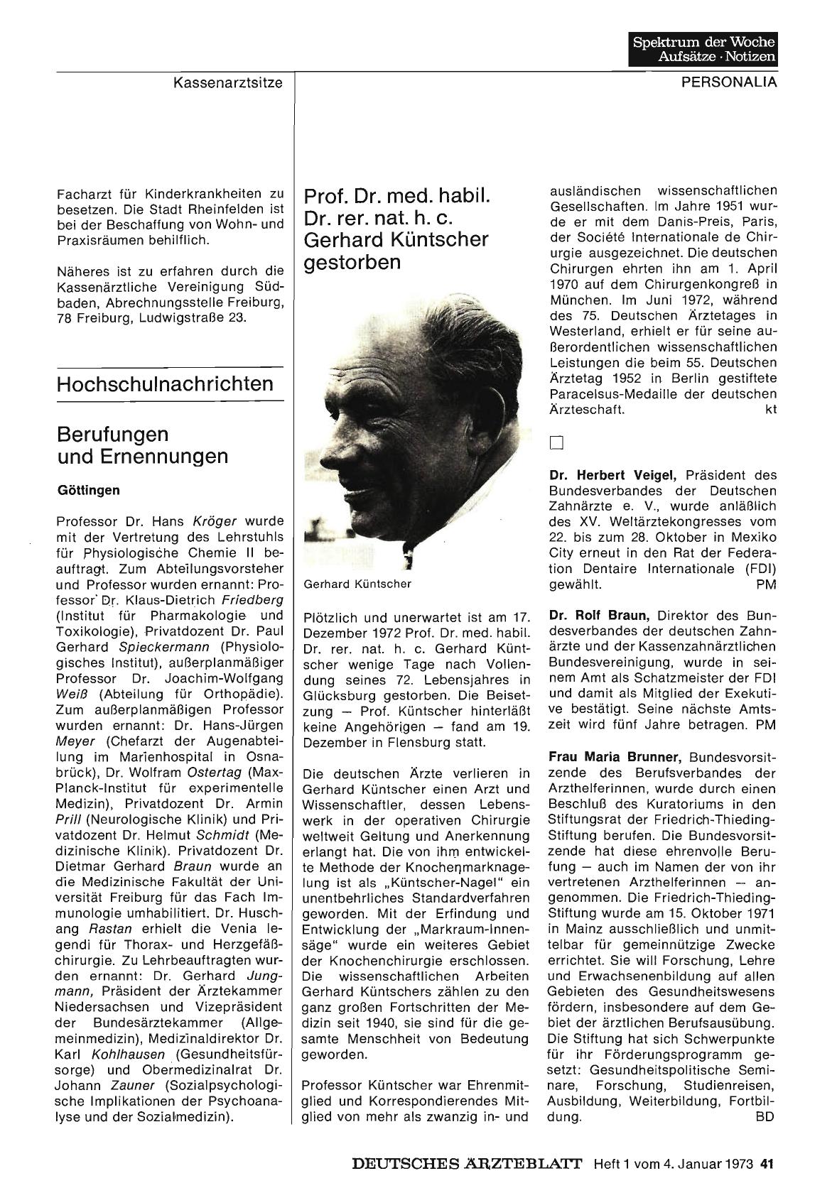 Vorschauseite 1: Prof. Dr. med. habil. Dr. rer. nat. h. c. Gerhard Küntscher gestorben