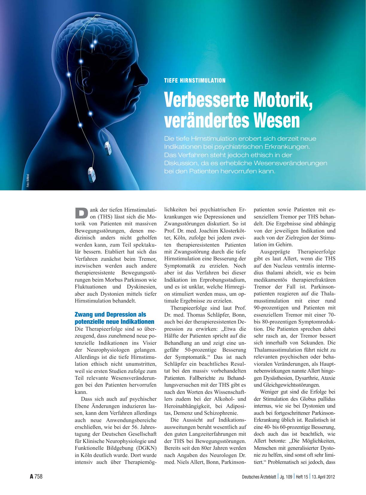 Vorschauseite 1: Tiefe Hirnstimulation: Verbesserte Motorik, verändertes Wesen