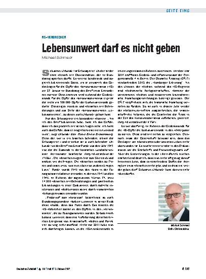 Vorschauseite 1: NS-Verbrechen: Lebensunwert darf es nicht geben