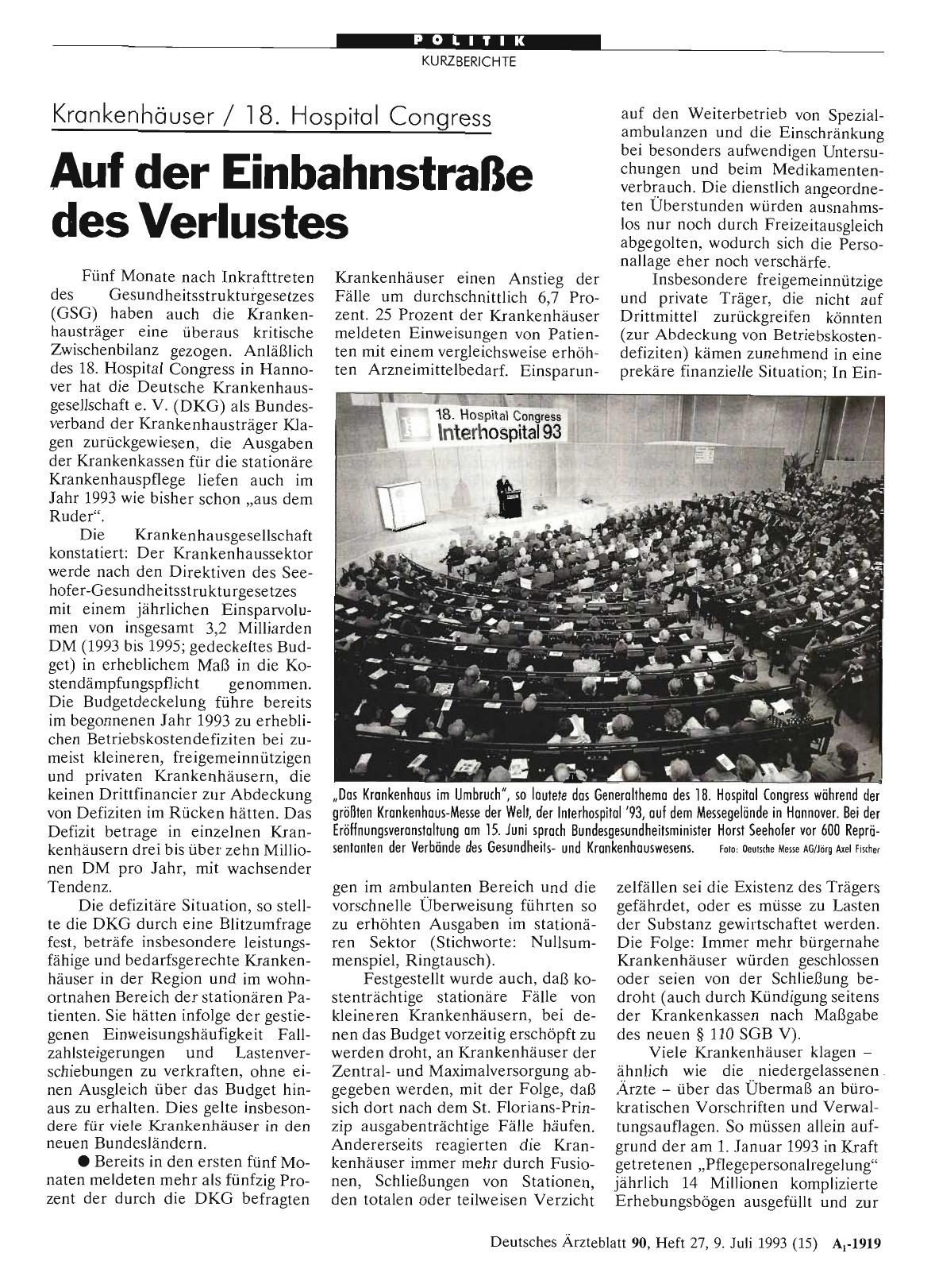 Vorschauseite 1: Krankenhäuser / 18. Hospital Congress: Auf der Einbahnstraße des Verlustes