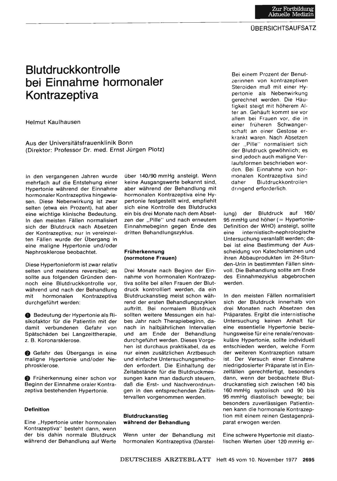 Vorschauseite 1: Blutdruckkontrolle bei Einnahme hormonaler Kontrazeptiva