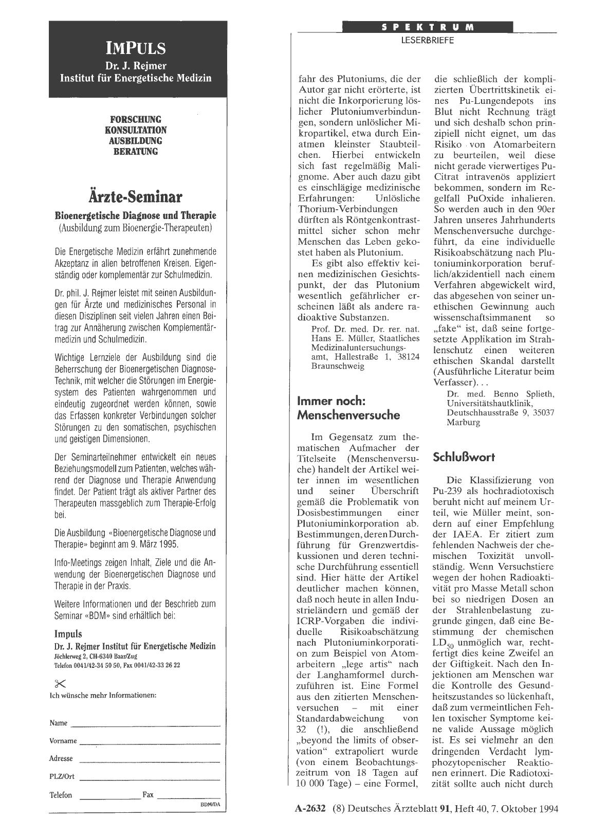 Vorschauseite 1: Plutonium: Schlußwort