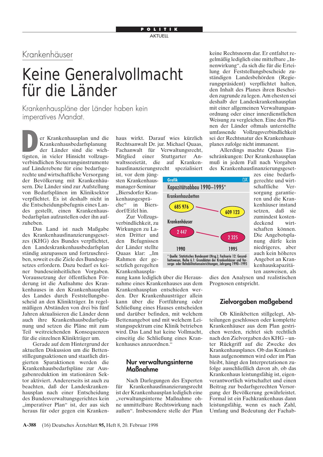 Vorschauseite 1: Krankenhäuser: Keine Generalvollmacht für die Länder
