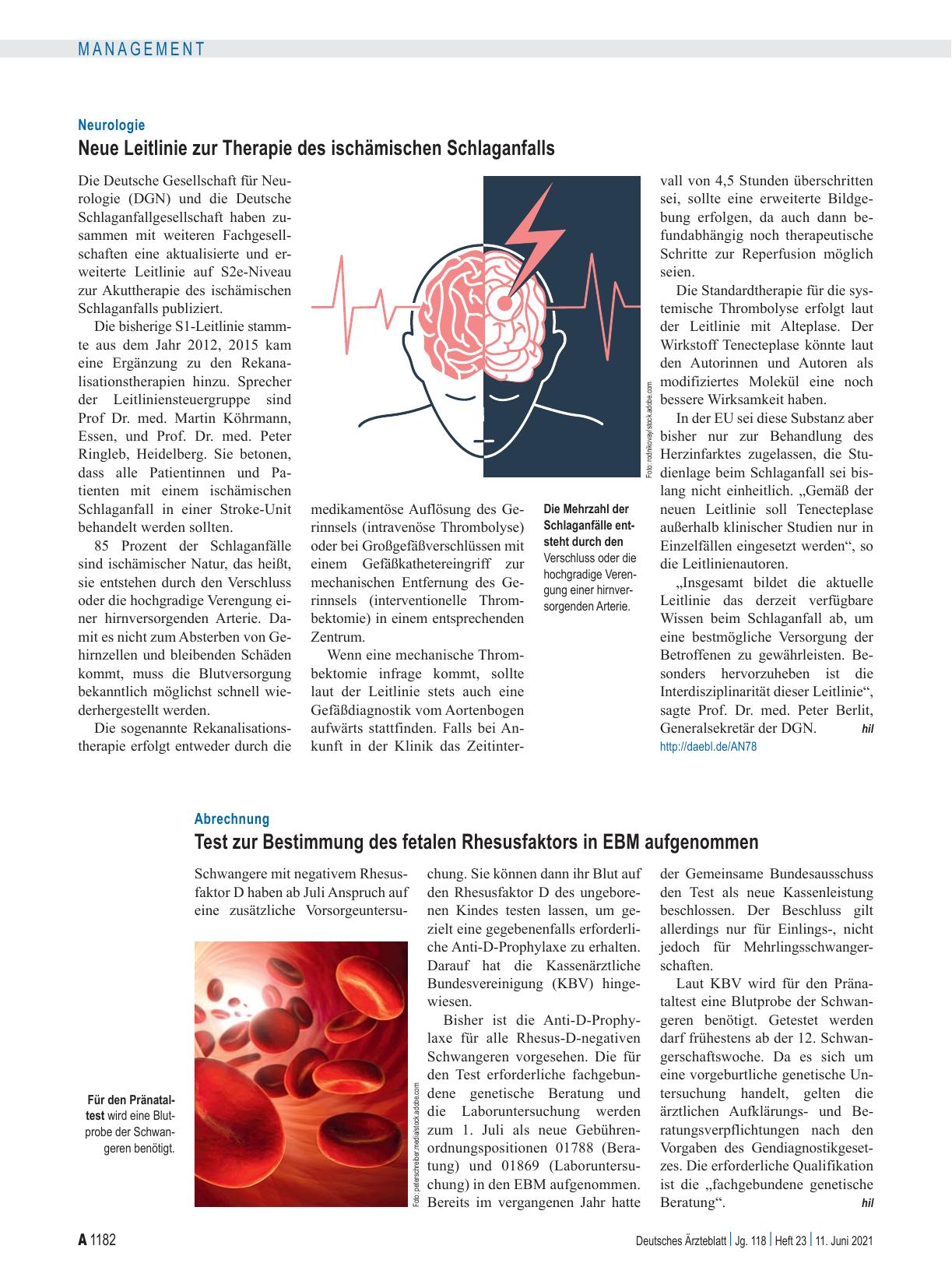 Vorschauseite 1: Neurologie: Neue Leitlinie zur Therapie des ischämischen Schlaganfalls