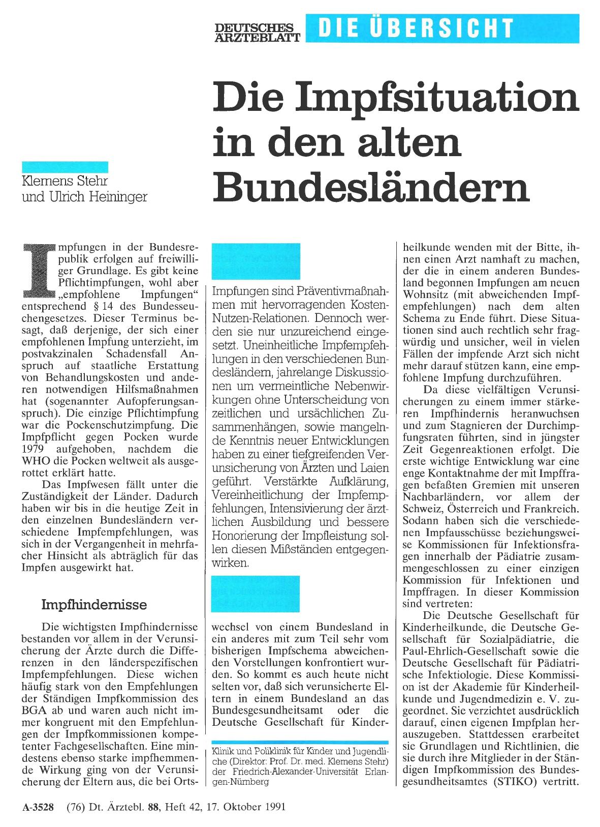 Vorschauseite 1: Die Impfsituation in den alten Bundesländern