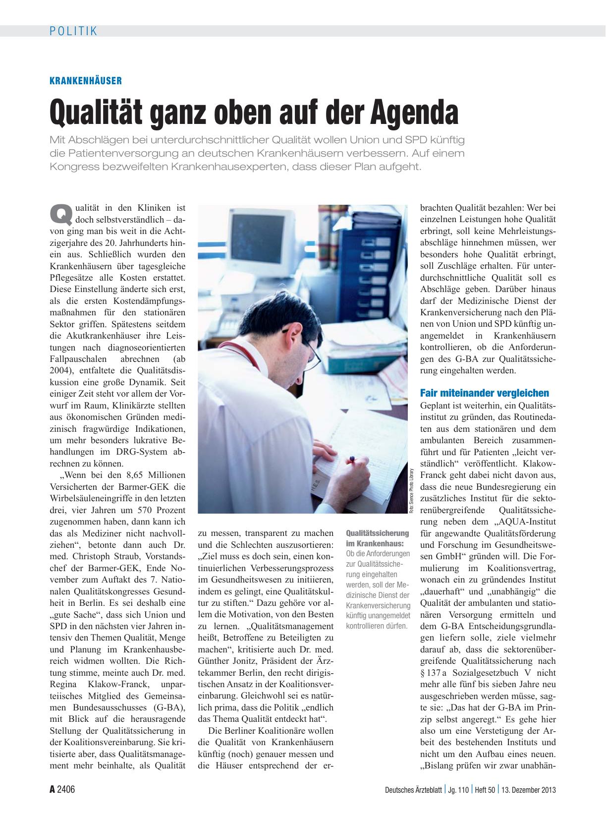 Vorschauseite 1: Krankenhäuser: Qualität ganz oben auf der Agenda