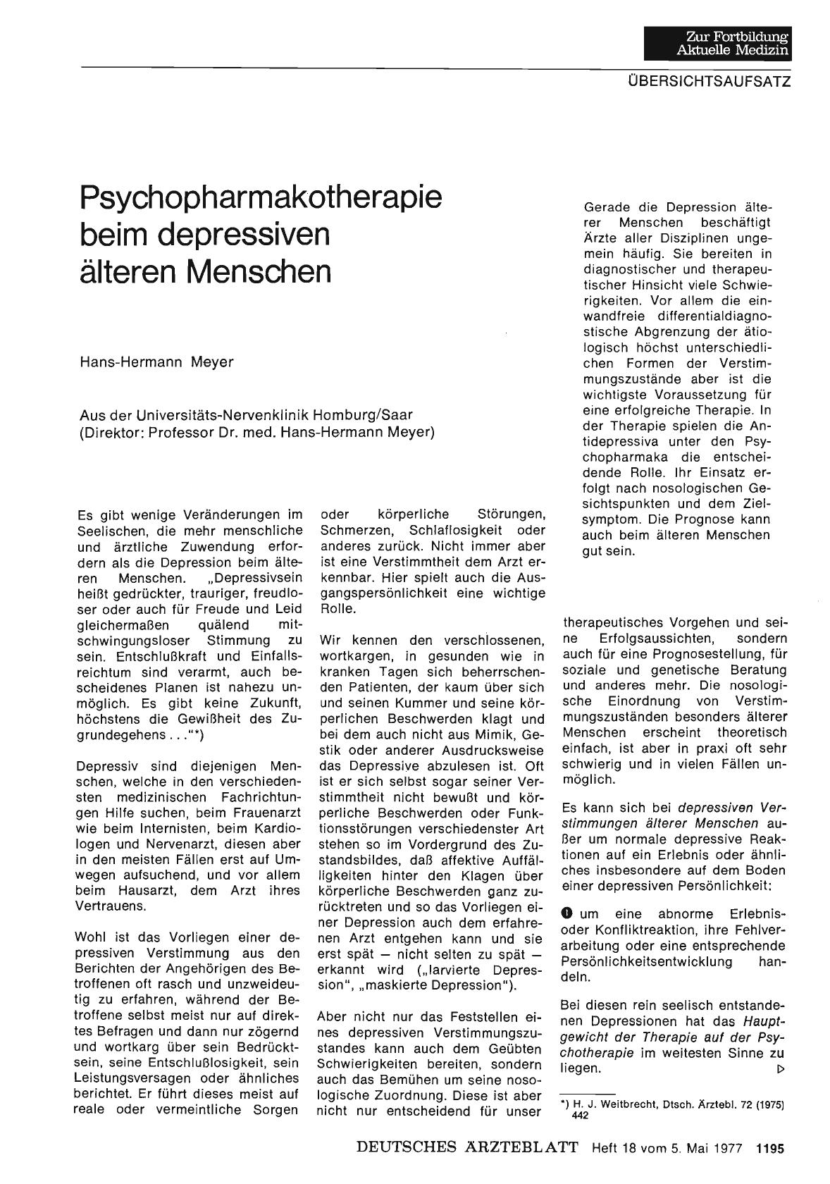 Vorschauseite 1: Psychopharmakotherapie beim depressiven älteren Menschen