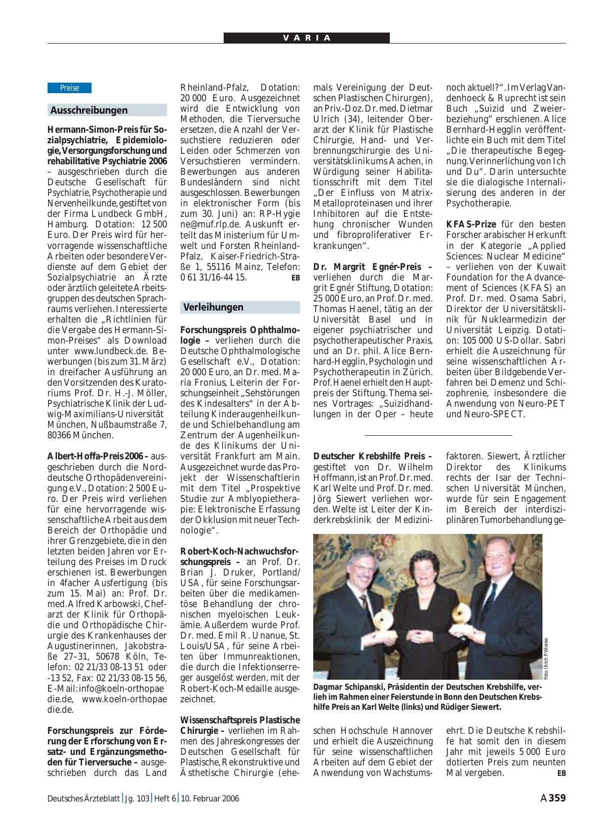Vorschauseite 1: Verleihungen
