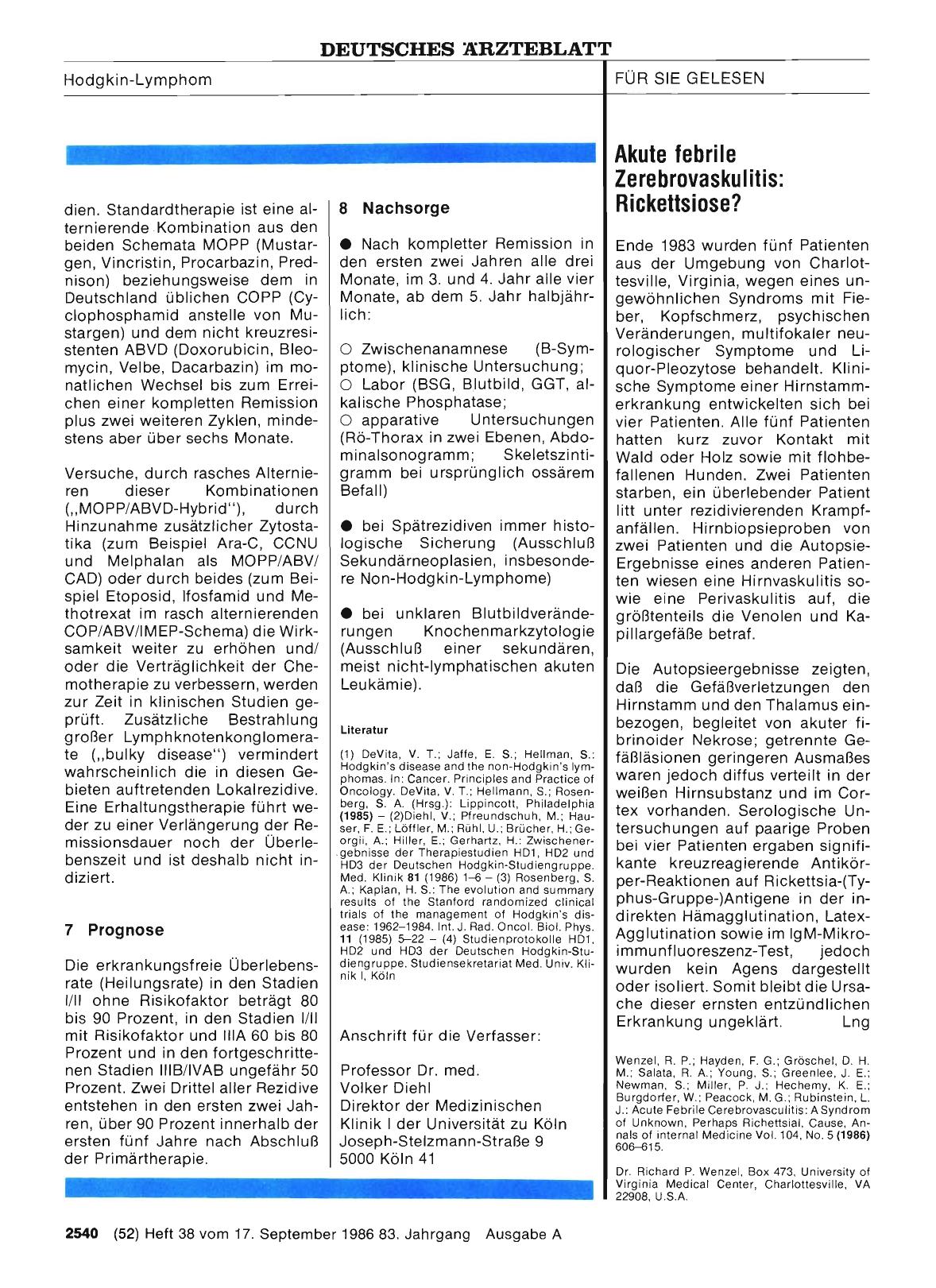 Vorschauseite 1: Akute febrile Zerebrovaskulitis: Rickettsiose?