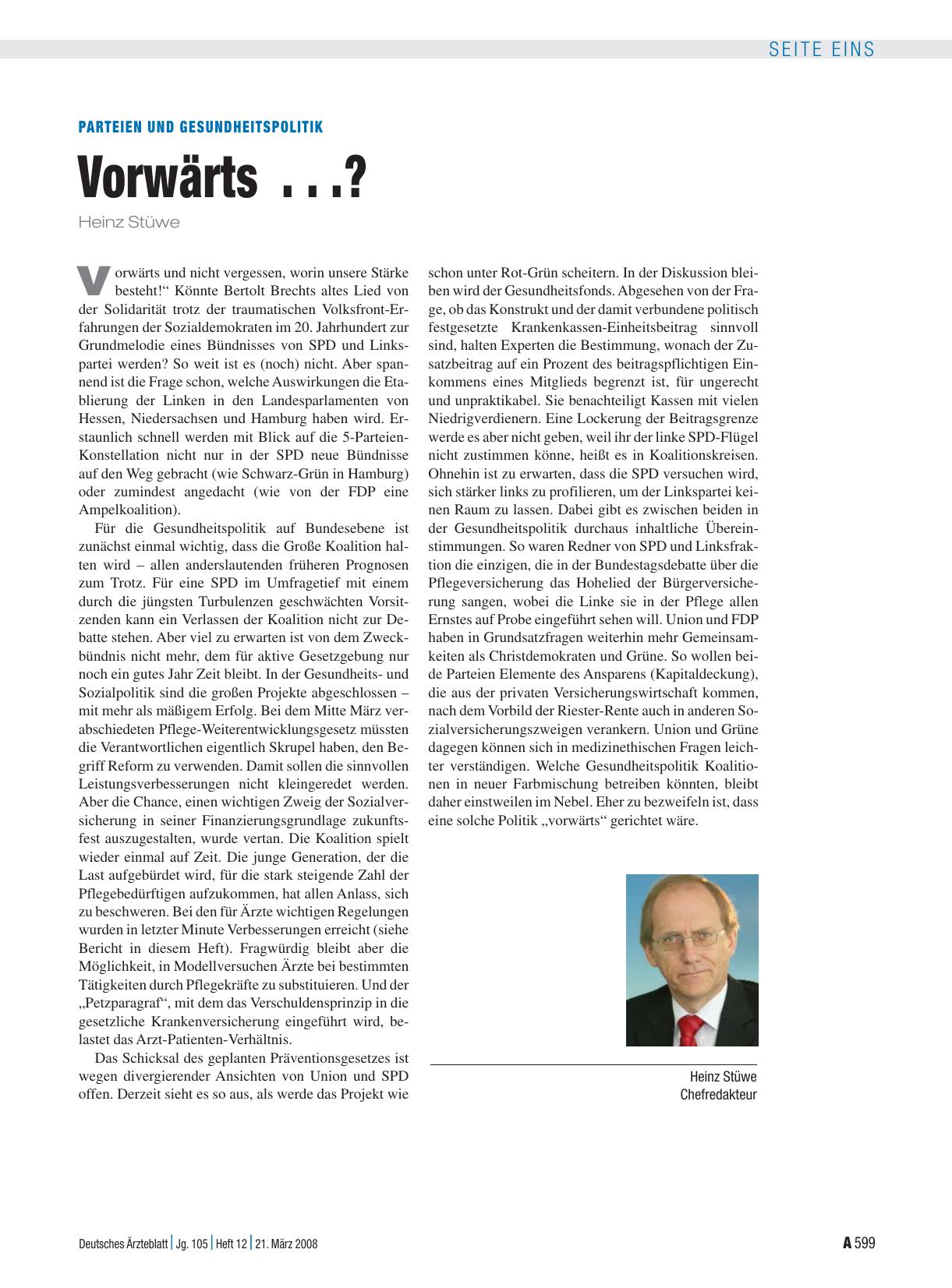 Vorschauseite 1: Parteien und Gesundheitspolitik: Vorwärts. .. ?