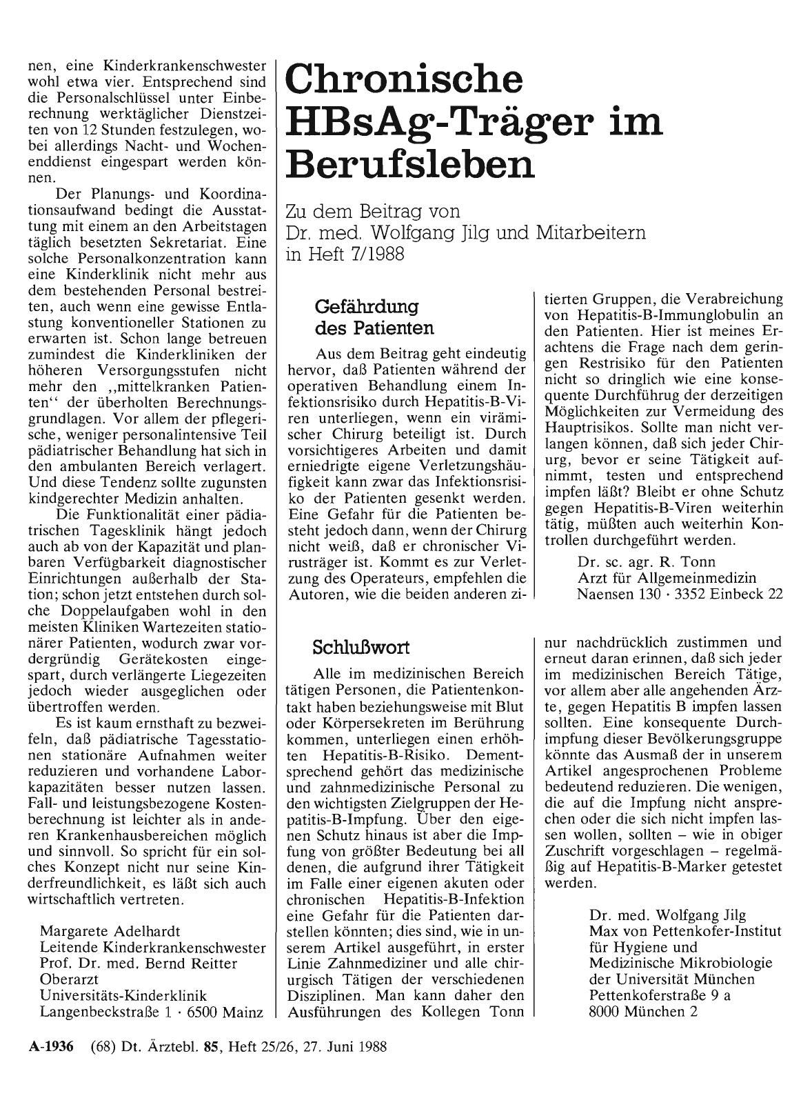 Vorschauseite 1: Chronische HBsAg-Träger im Berufsleben: Gefährdung des Patienten