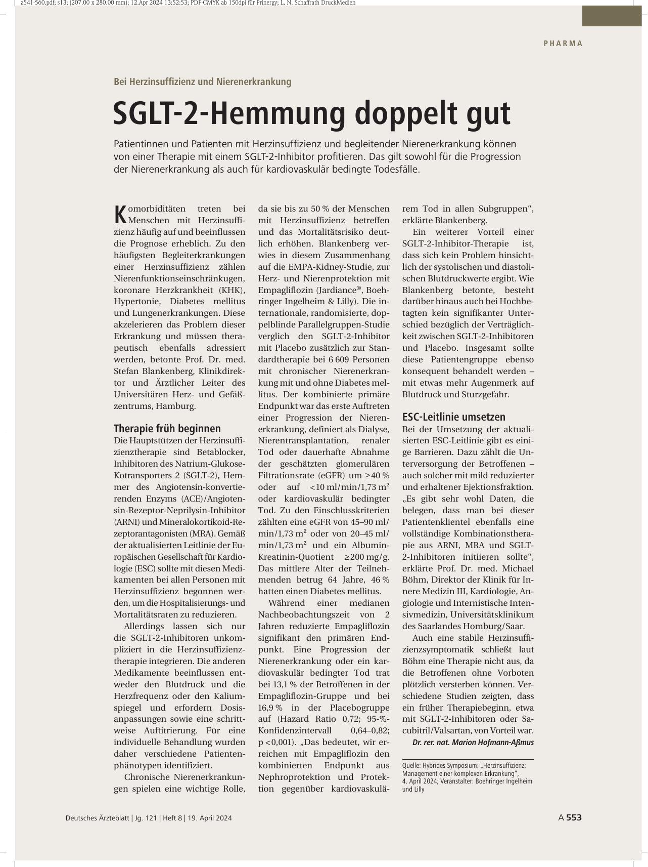 Vorschauseite 1: Bei Herzinsuffizienz und Nierenerkrankung: SGLT-2-Hemmung doppelt gut