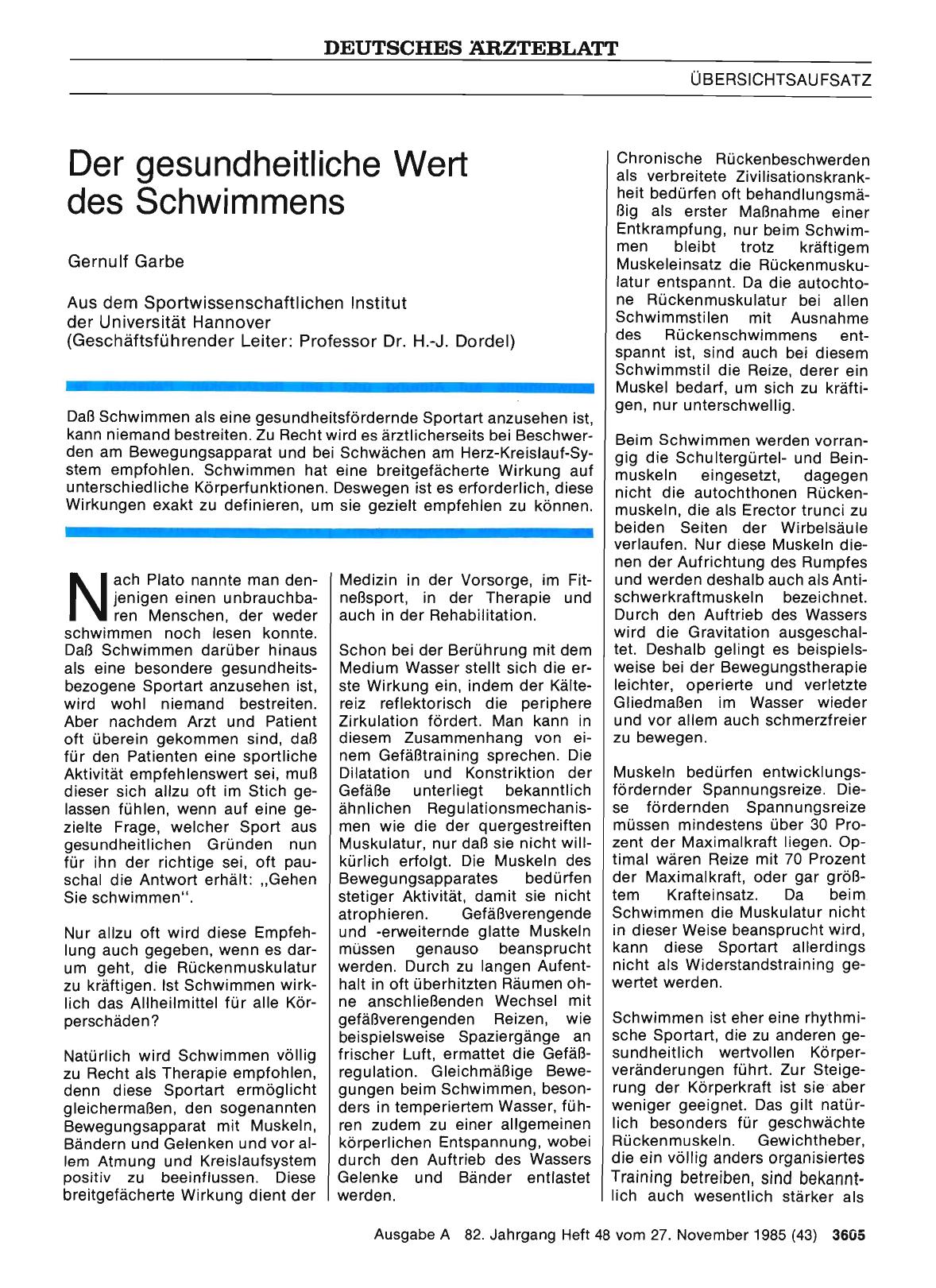 Vorschauseite 1: Der gesundheitliche Wert des Schwimmens