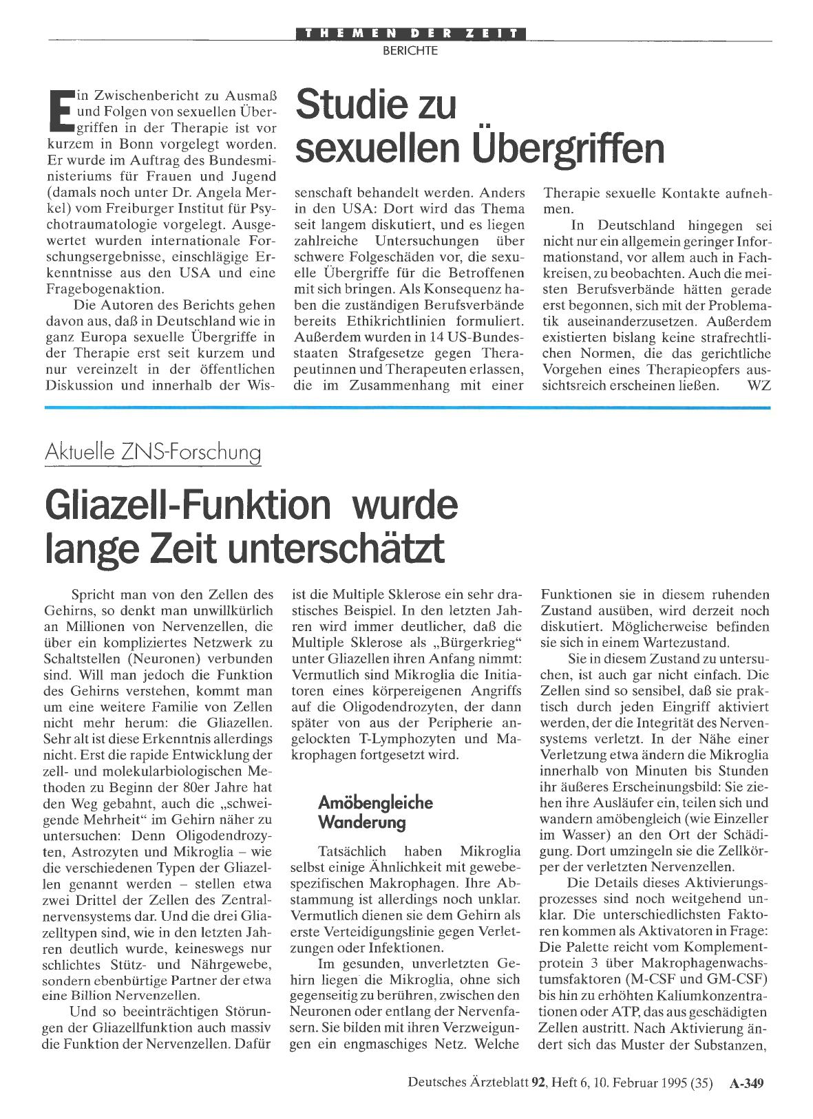 Vorschauseite 1: Aktuelle ZNS-Forschung Gliazell-Funktion wurde lange Zeit unterschätzt
