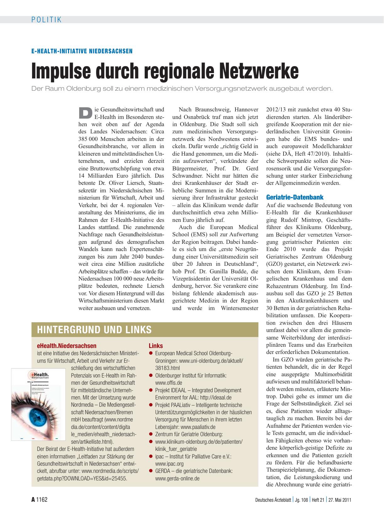 Vorschauseite 1: E-Health-Initiative Niedersachsen: Impulse durch regionale Netzwerke