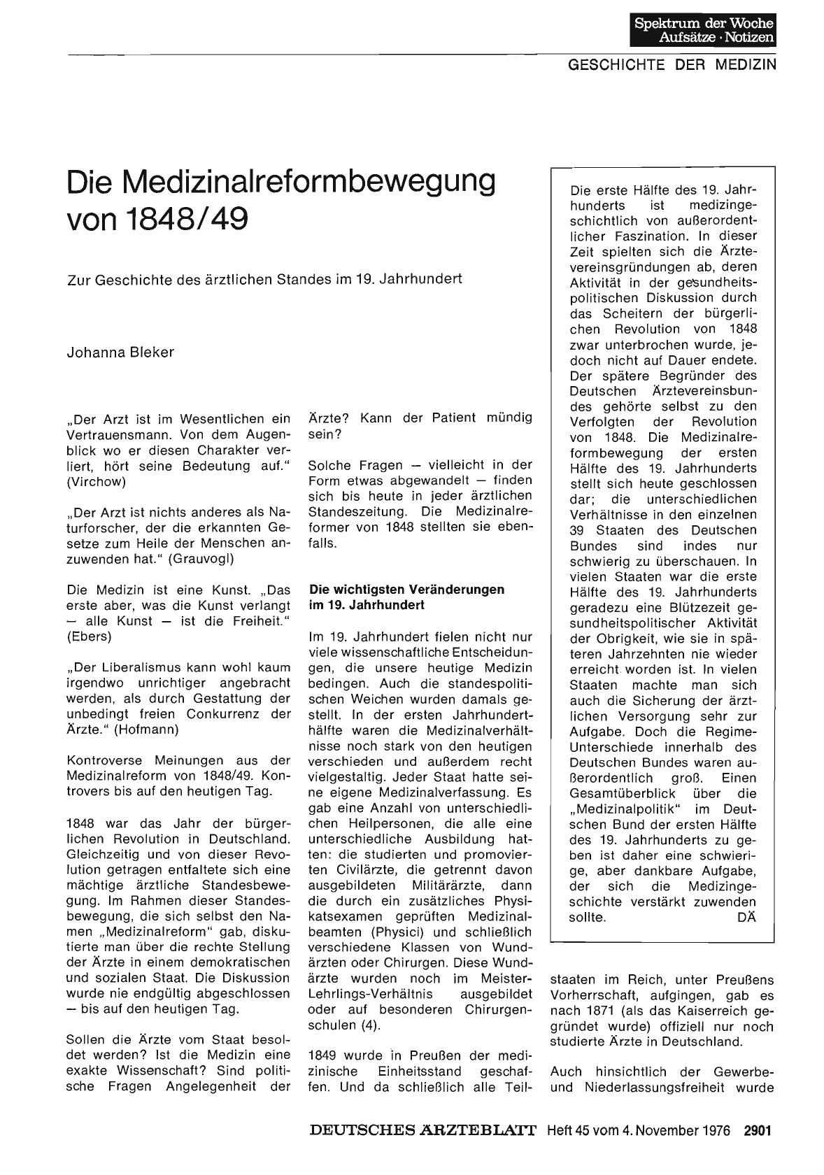 Vorschauseite 1: Die Medizinalreformbewegung von 1848/49: Zur Geschichte des ärztlichen Standes im 19. Jahrhundert