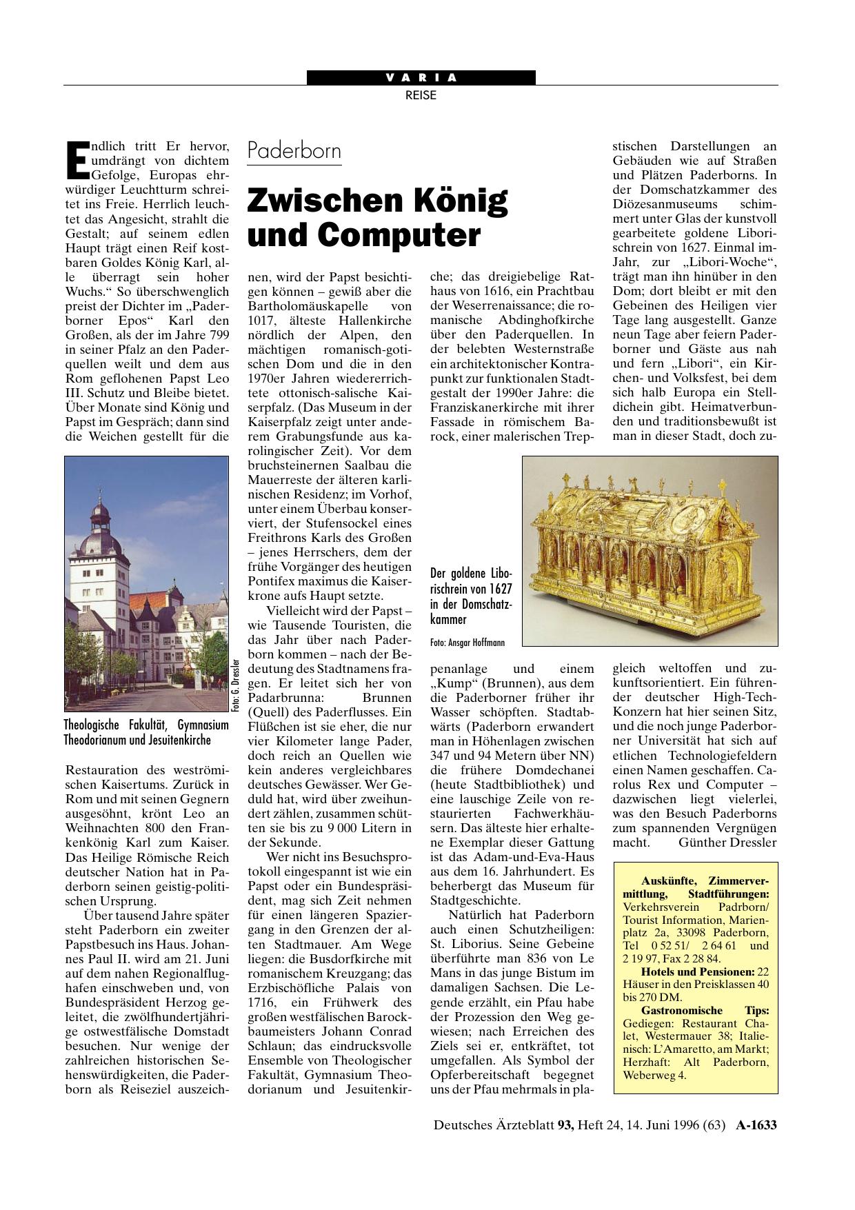 Vorschauseite 1: Paderborn: Auskünfte, Zimmervermittlung, Stadtführungen, Hotels und Pensionen, Gastronomische Tips