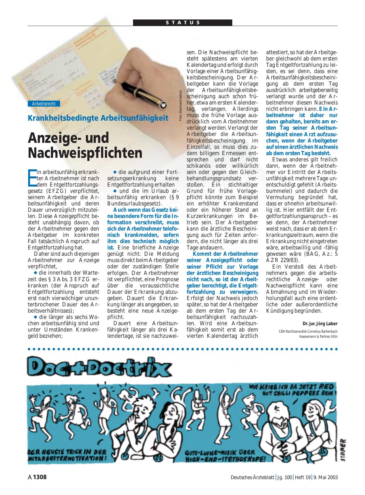 Vorschauseite 1: Krankheitsbedingte Arbeitsunfähigkeit: Anzeigeund Nachweispflichten