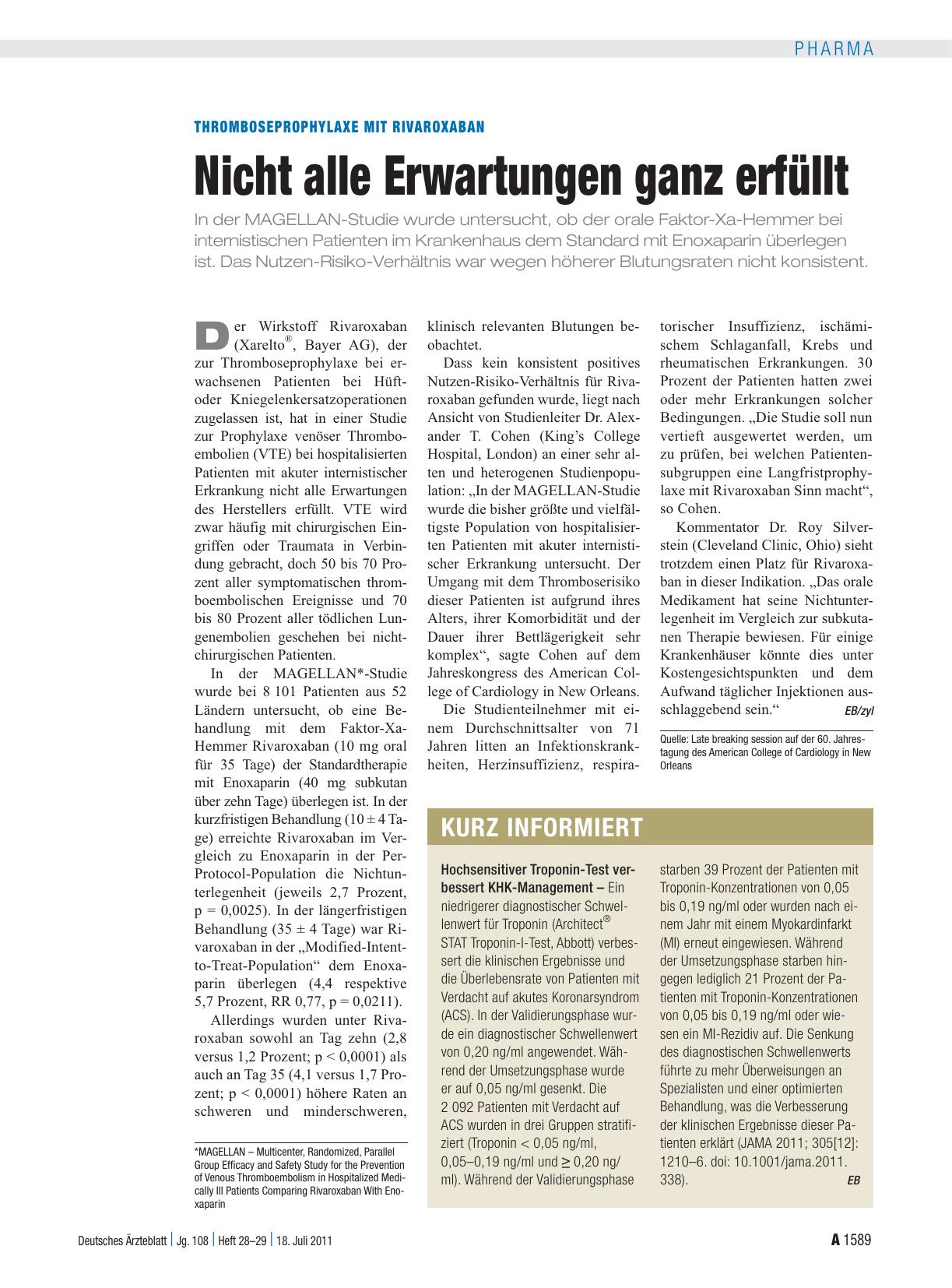 Vorschauseite 1: Thromboseprophylaxe mit Rivaroxaban: Nicht alle Erwartungen ganz erfüllt