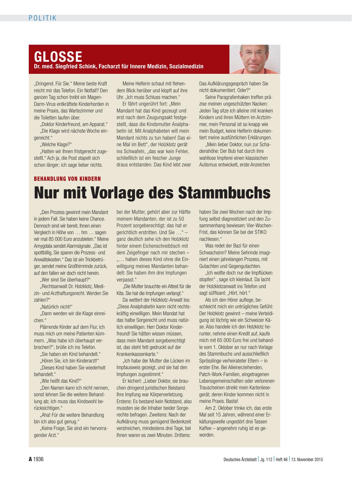 Vorschauseite 1: Behandlung von Kindern: Nur mit Vorlage des Stammbuchs