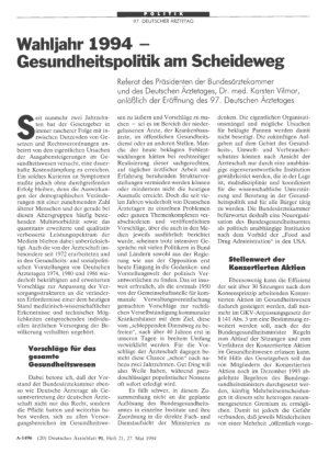 Vorschauseite 1: Wahljahr 1994 Gesundheitspolitik am Scheideweg
