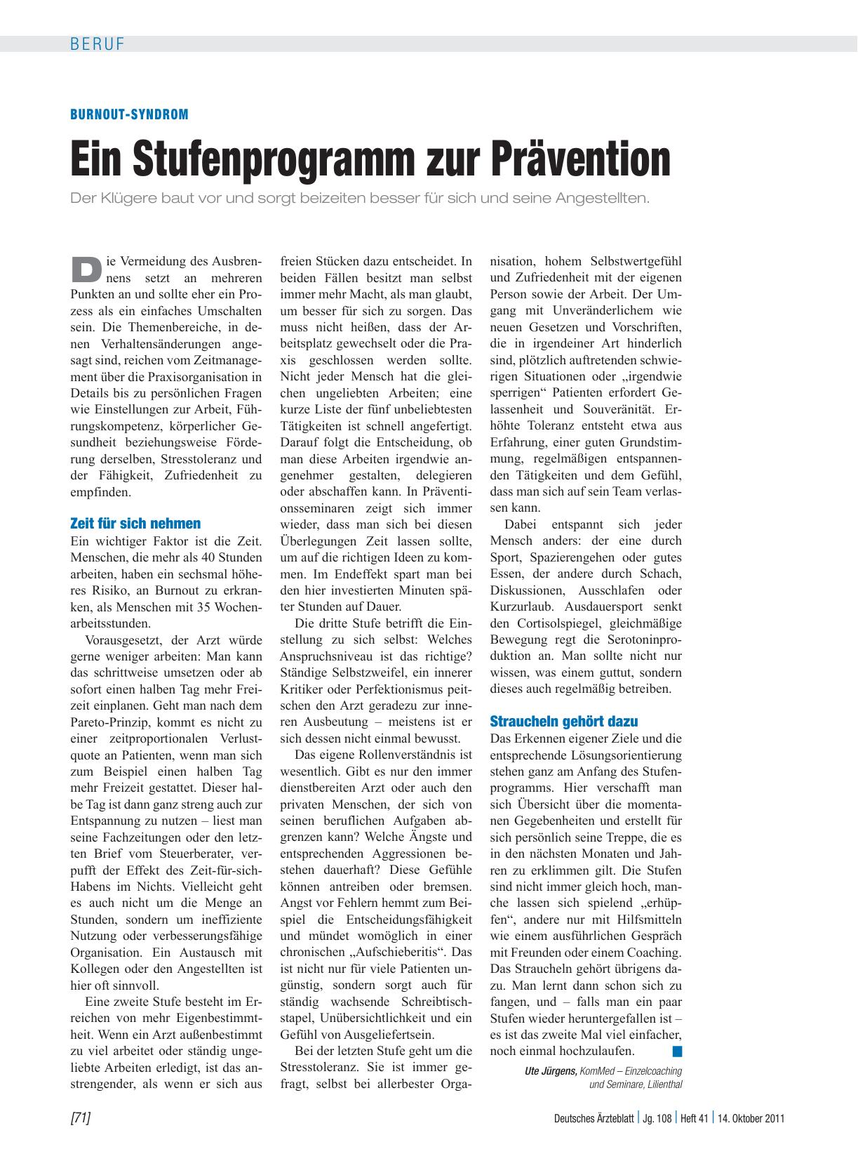 Vorschauseite 1: Burnout-Syndrom: Ein Stufenprogramm zur Prävention