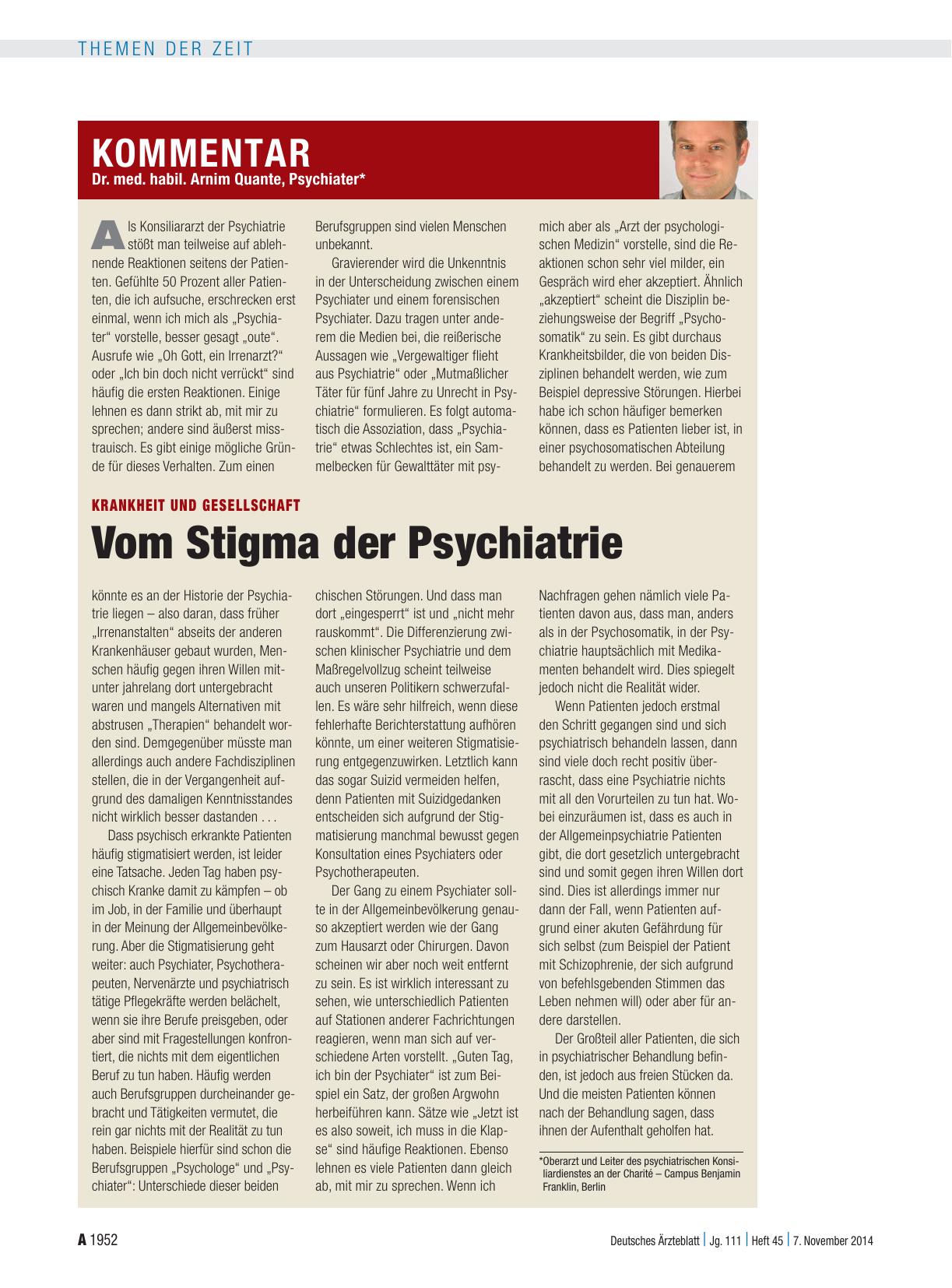 Vorschauseite 1: Krankheit und Gesellschaft: Vom Stigma der Psychiatrie