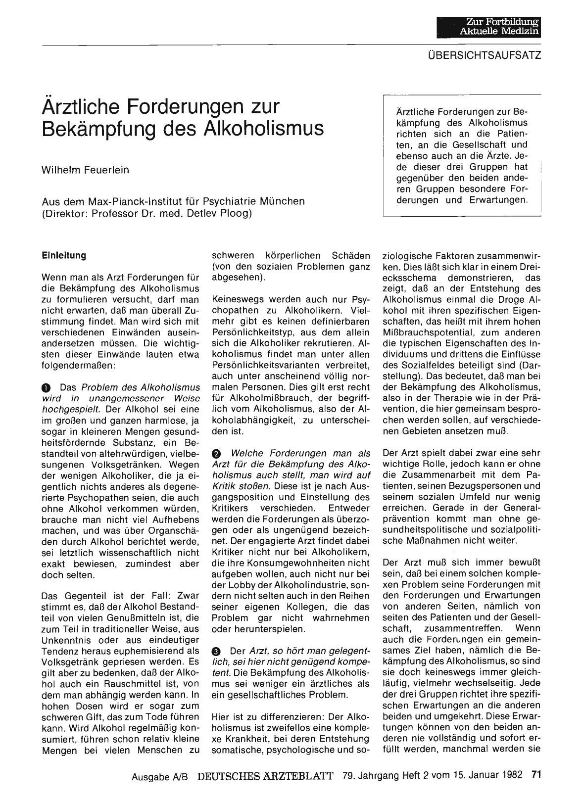 Vorschauseite 1: Ärztliche Forderungen zur Bekämpfung des Alkoholismus