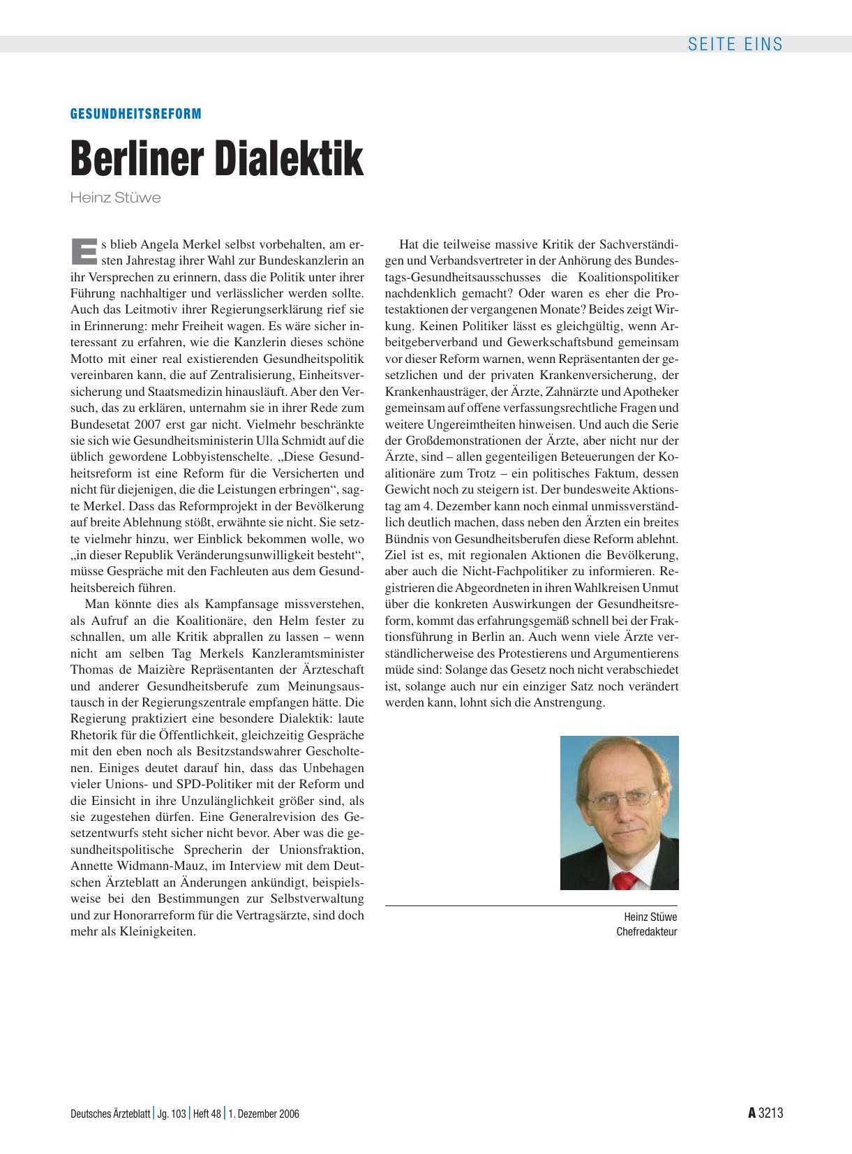 Vorschauseite 1: Gesundheitsreform: Berliner Dialektik