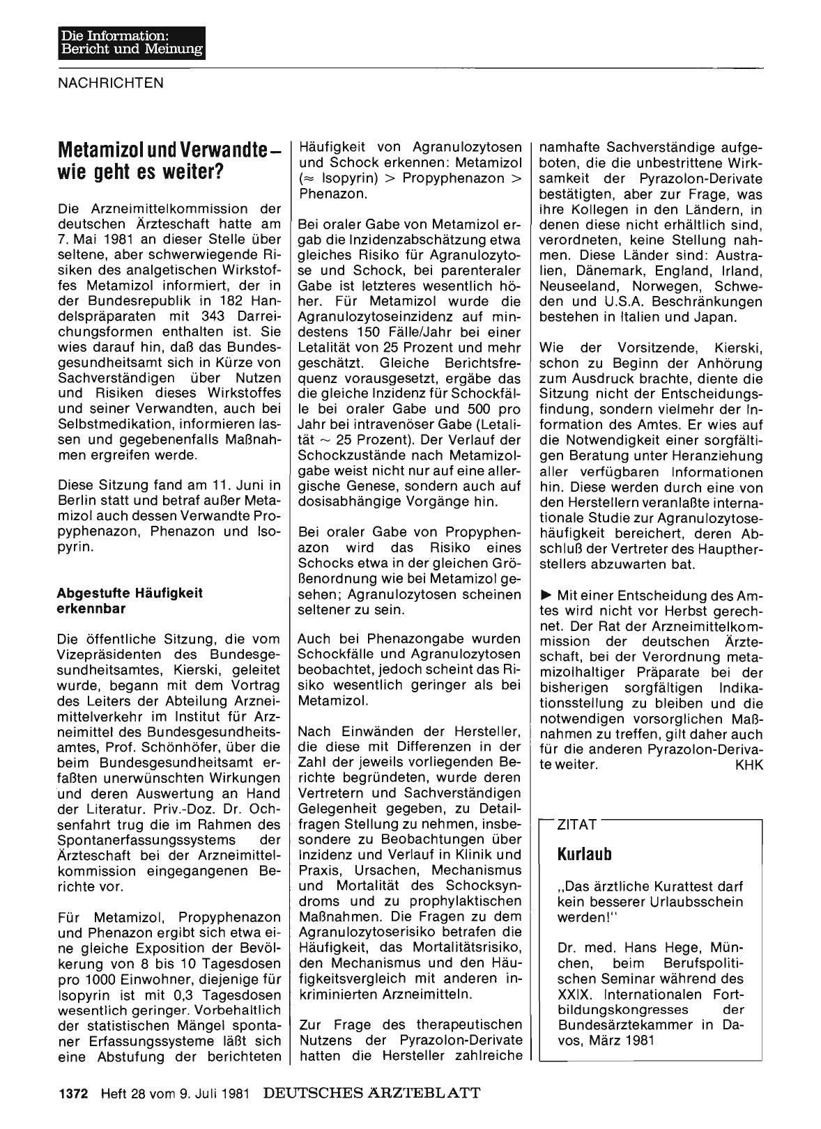 Vorschauseite 1: Metamizol und Verwandte - wie geht es weiter?