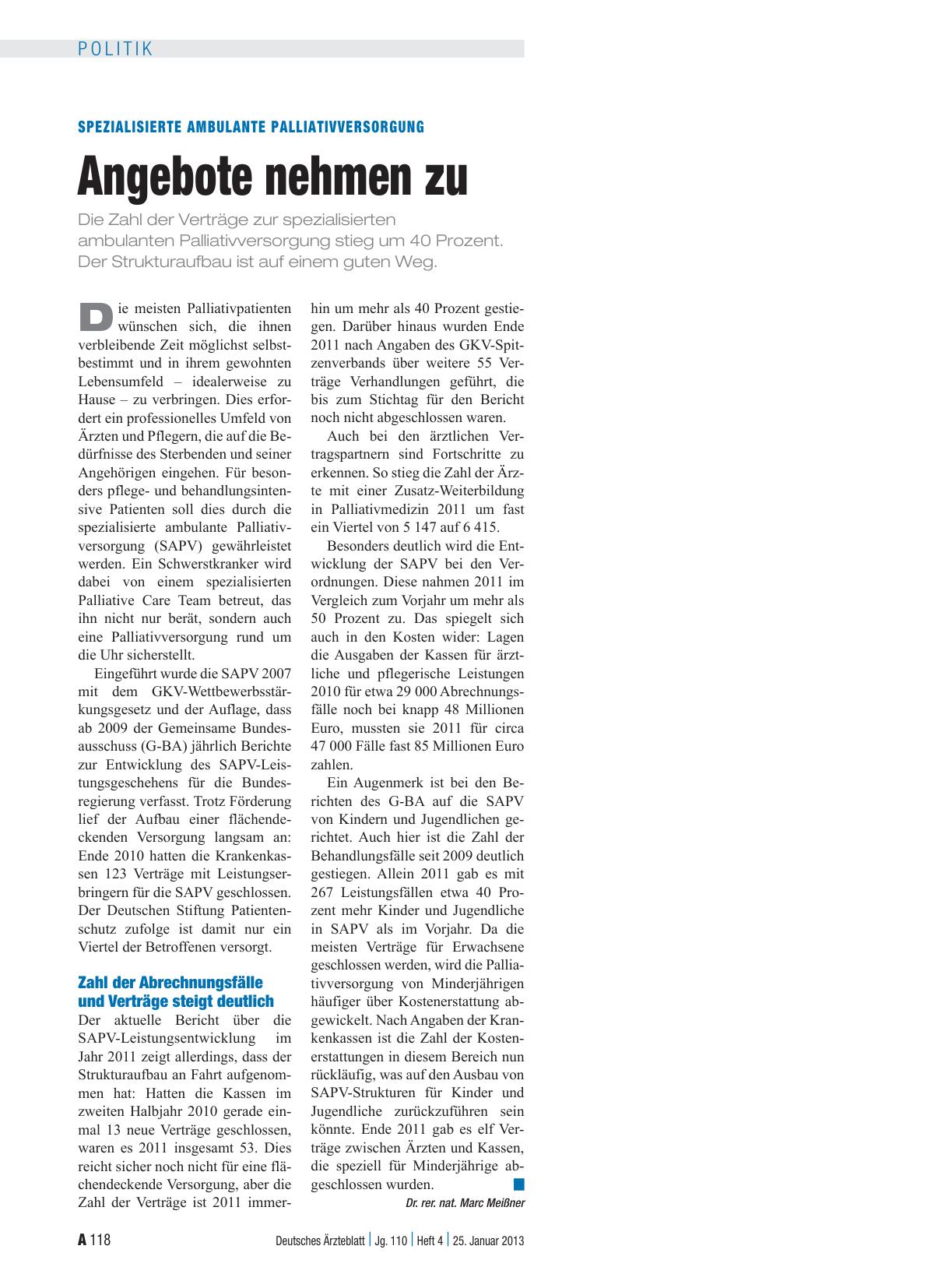 Vorschauseite 1: Spezialisierte ambulante Palliativversorgung: Angebote nehmen zu