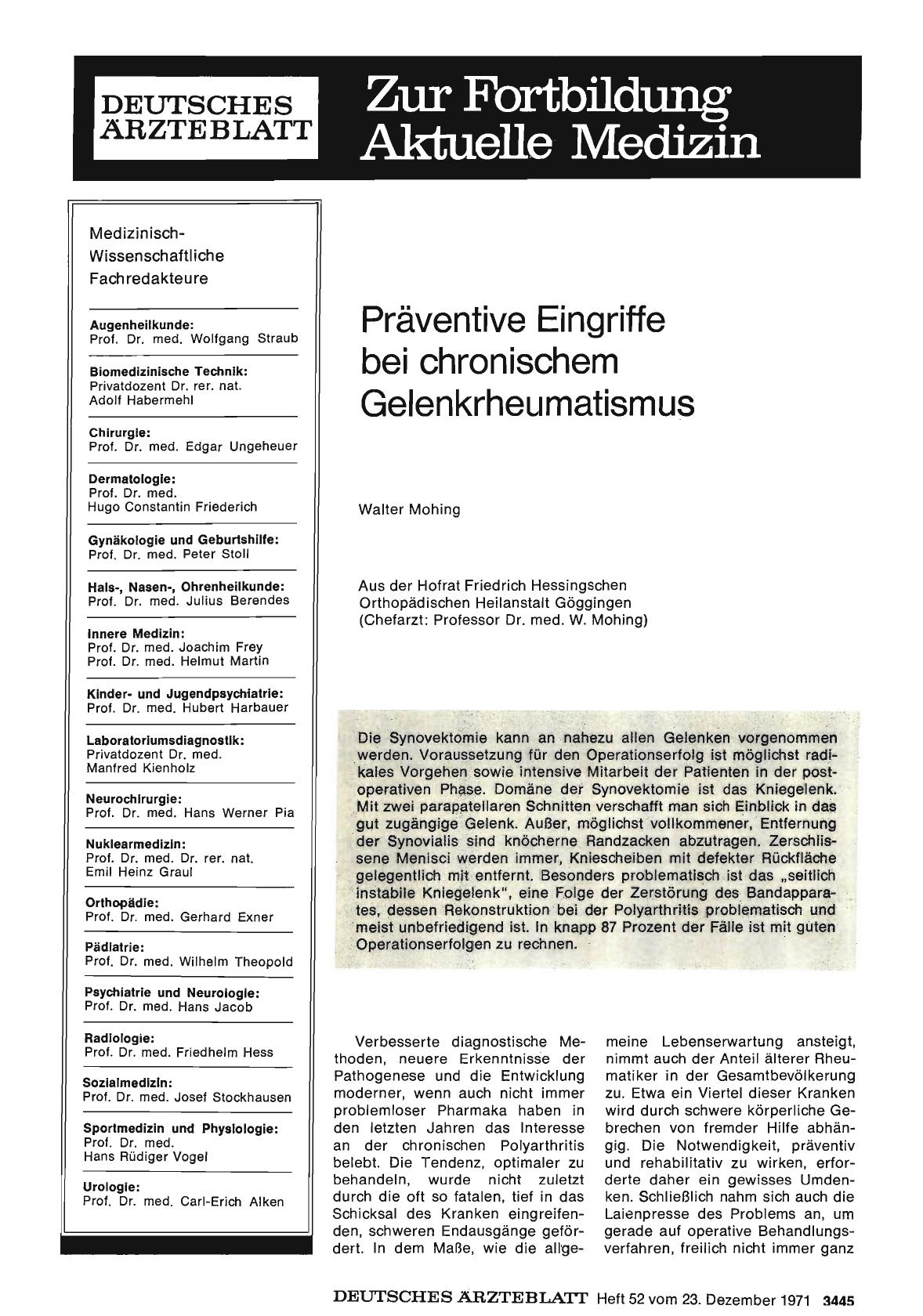 Vorschauseite 1: Präventive Eingriffe bei chronischem Gelenkrheumatismus